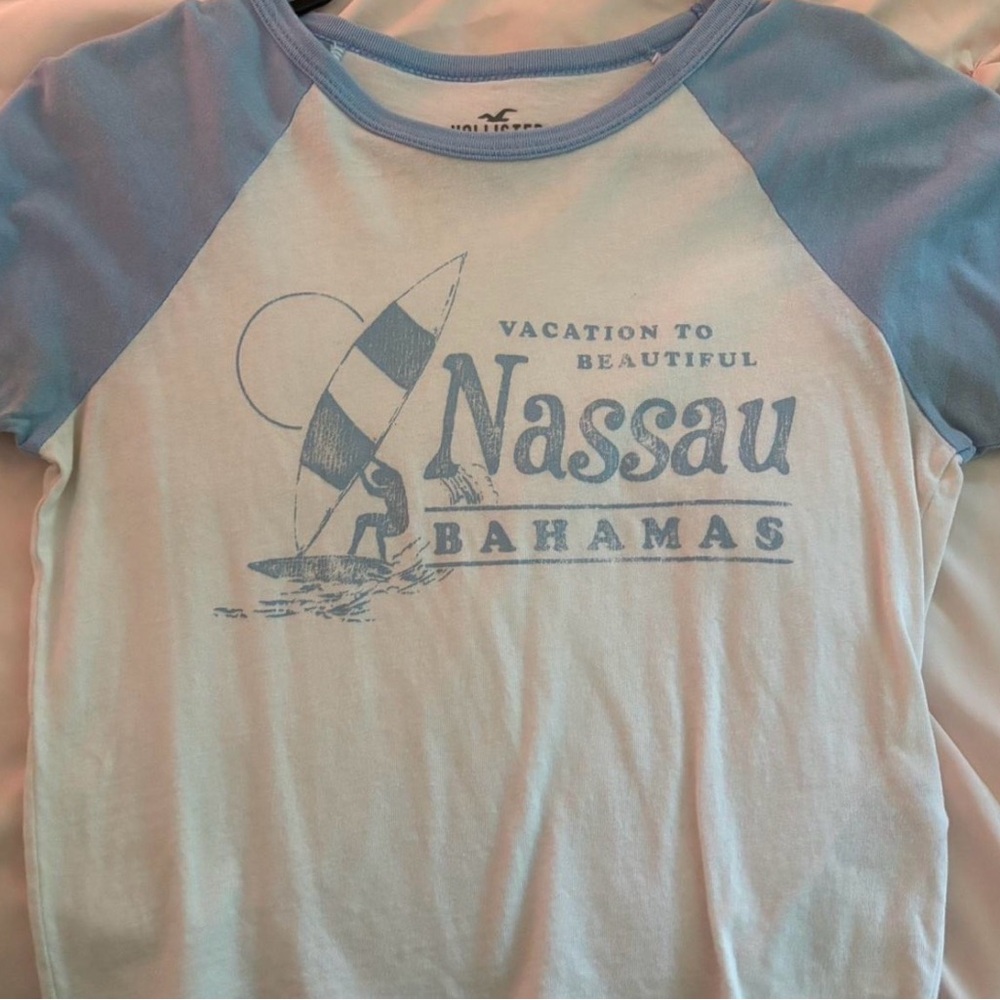 Hollister Blue and White Cotton T-Shirt